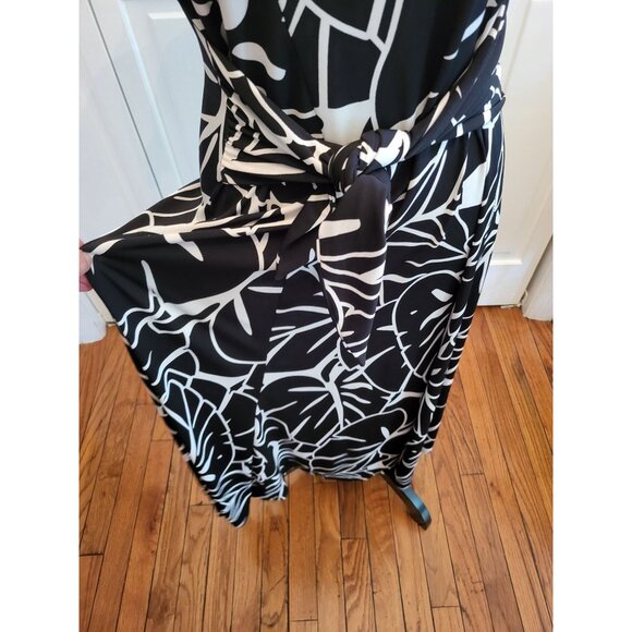 Black/White Bold Print Midi Dress Leaf Print sz XL Minimalist Avant Garde Artsy - Picture 6 of 6